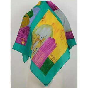 VTG Silk Scarf Hand Painted Middle Eastern Design 34" Square by Ellen Tracy